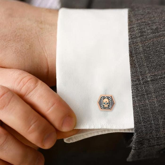 18k Rose Gold Plated Silver Dangerous Skull Limited Edition Cufflinks view 2