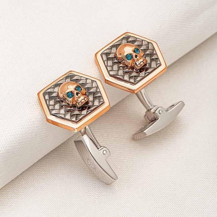 18k Rose Gold Plated Silver Dangerous Skull Limited Edition Cufflinks view 3