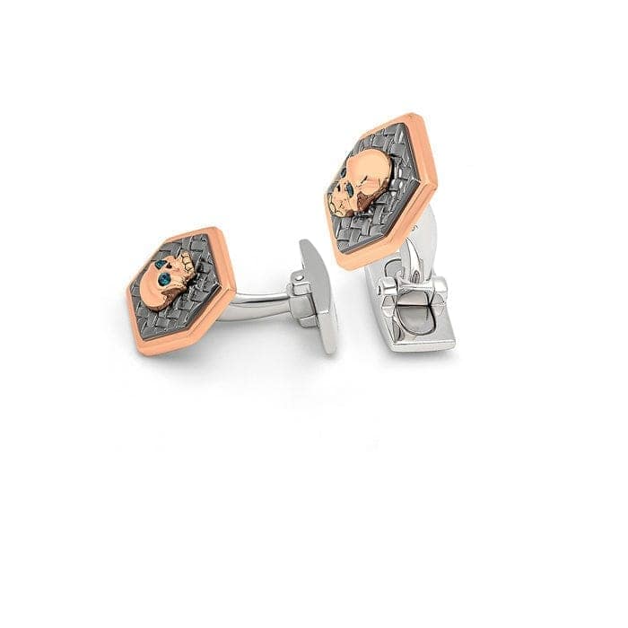 18k Rose Gold Plated Silver Dangerous Skull Limited Edition Cufflinks view 5