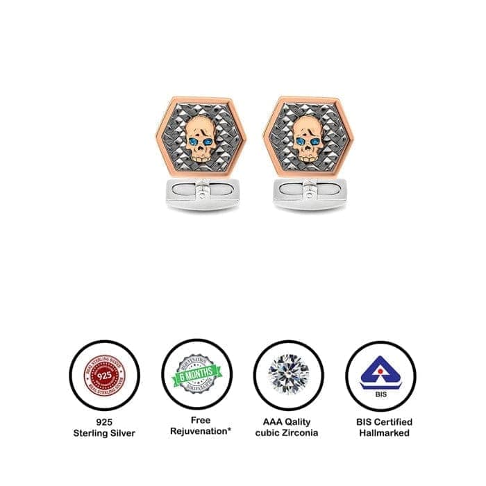18k Rose Gold Plated Silver Dangerous Skull Limited Edition Cufflinks view 6