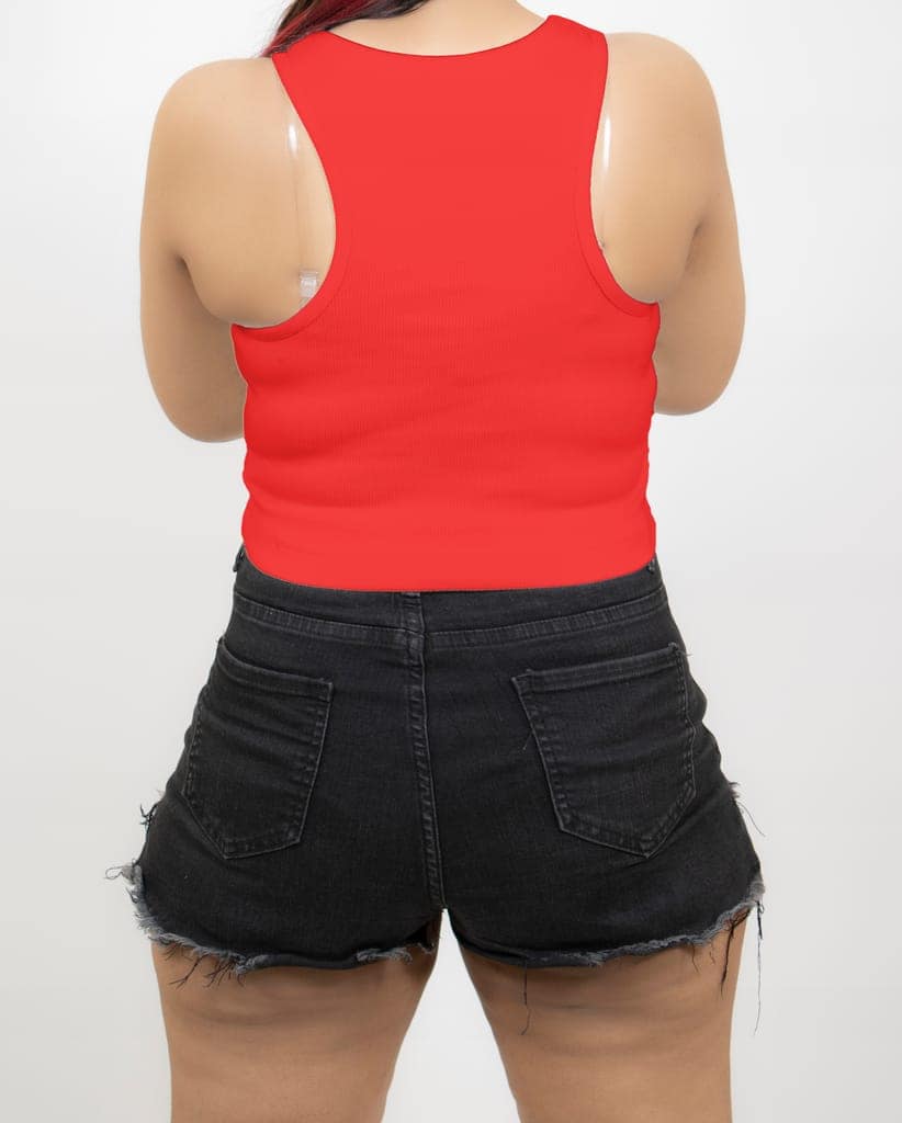Red Soft and Stretchy Cotton Knit Rib Fitted V Neck Fitted Casual and Sports Crop Top view 3