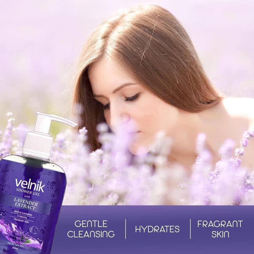 Velnik Shower Gel With Lavender Extract Gentle Cleansing Hydrates Fragrant Skin Body Wash for Women & Men with Skin Conditioners for Radiant Glow & Moisturised Skin, Suitable for All Skin Types 250ml view 4