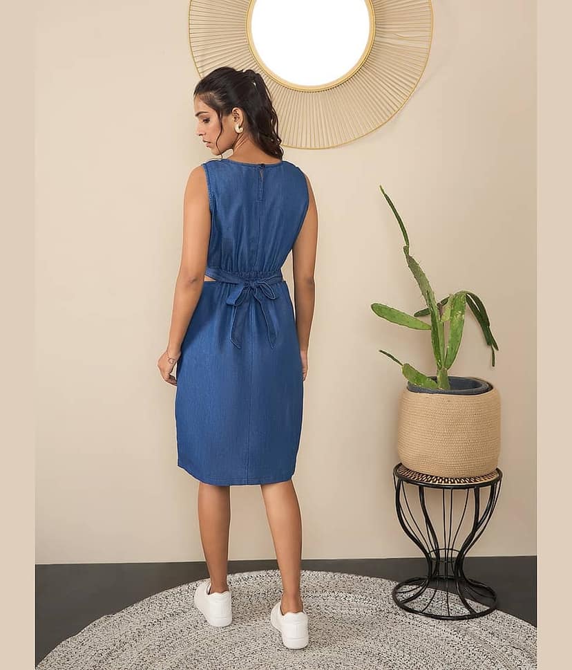 StyleStone Women Denim Solid Fit & Flare Dress ( Blue ) view 2