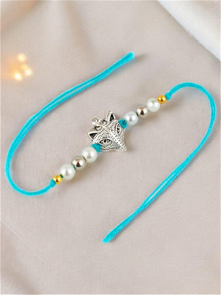Lucky Jewellery Designer Oxidised Silver Fox Design Rakhi - Rakshabandhan Rakhee Bracelet for Brother/Bhaiya/Bhai/Bhabhi - Pack of 2 (70-JPR1-1955-2) view 5