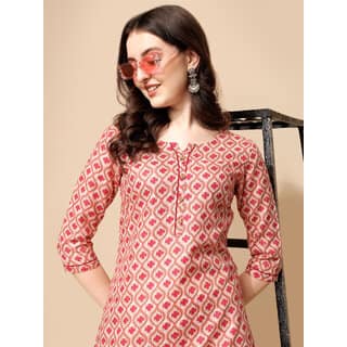 Elara Peach Cotton Blend Kurta For Women