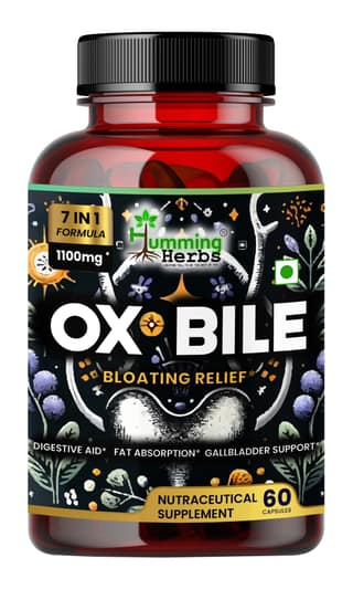 Humming Herbs Ox Bile Extract 1100mg - Digestive Aid for Bloating Relief, Enhanced Fat Absorption, and Gallbladder Support - With Probiotics, Turmeric, Inulin