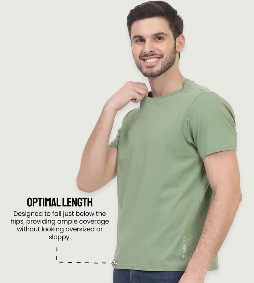 Freecultr Truly Classic Organic Men's Cotton T-Shirt | Solid Round Neck Half Sleeve | Plain Stylish t Shirts | Regular Fit | Casual T Shirt for Man Pack of 1-Moss Green view 4