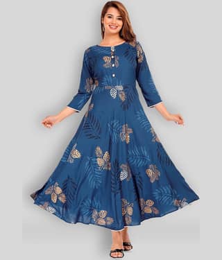 CTMTEX - Blue Rayon Women's Flared Kurti ( Pack of 1 )