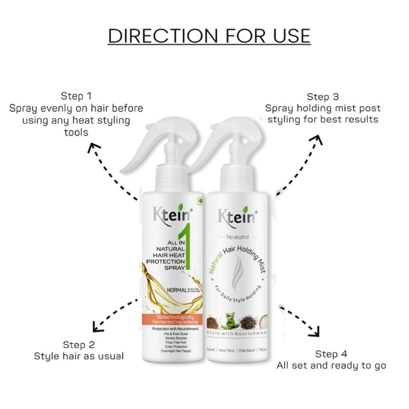 Ktein All in 1 Natural Hair Heat Protection Spray with Argan Oil Vitamin E Pro Vitamin B3 and Holding Spray 200ml view 5