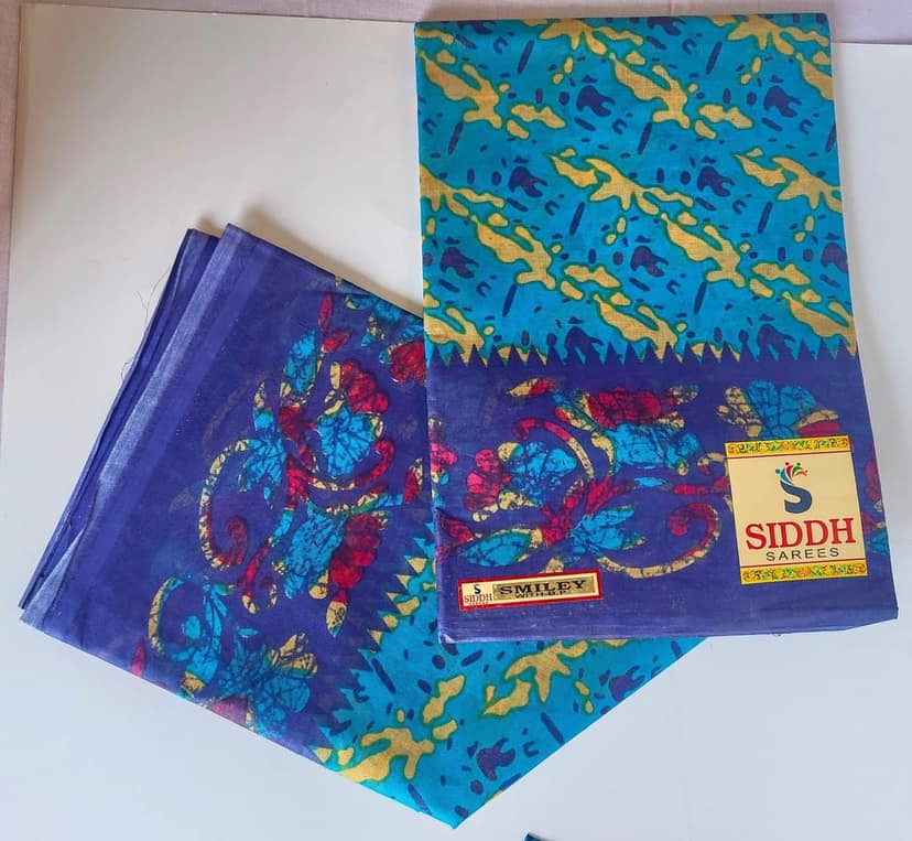 Blue and Green Floral Printed Cotton Fabric view 3