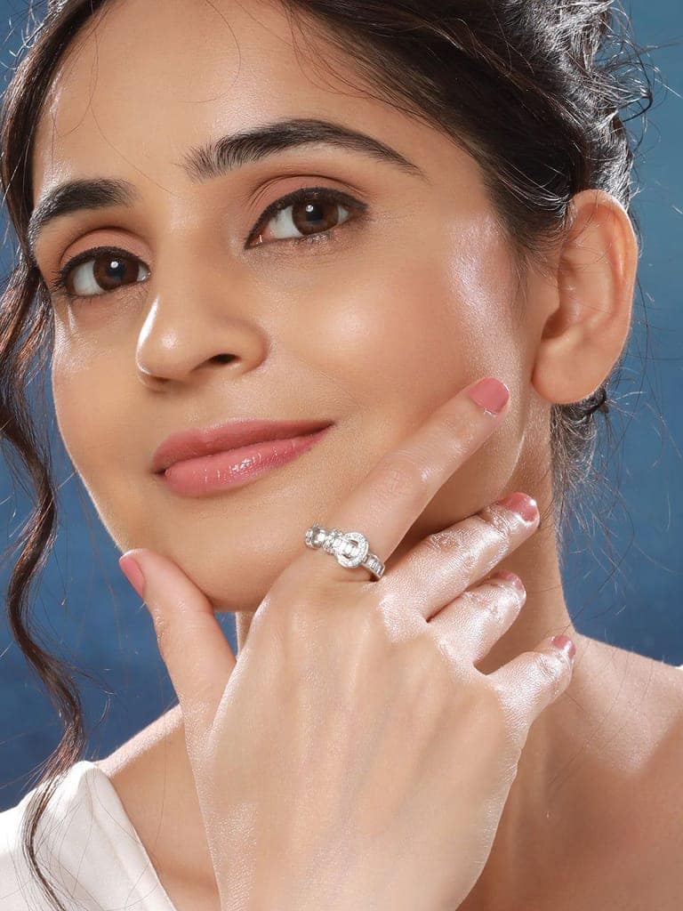 SARAF TRENDZ Anti-tarnish Silver Plated CZ Stone Studded Buckle Design Finger Ring view 2