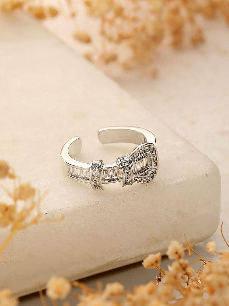 SARAF TRENDZ Anti-tarnish Silver Plated CZ Stone Studded Buckle Design Finger Ring view 4