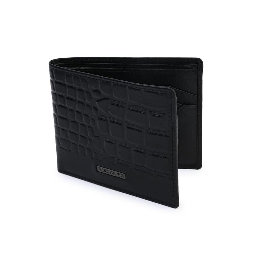 Red Tape Black Men's Genuine Leather Bi-Fold Wallet | RFID Blocking | Slim Wallet with Metal Logo | 6 Card Slots & 2 Currency Compartments view 6