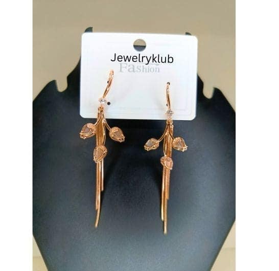 Jewelryklub Dangling American Diamond Earrings with Stone For Girls Women Leaf Shaped view 2