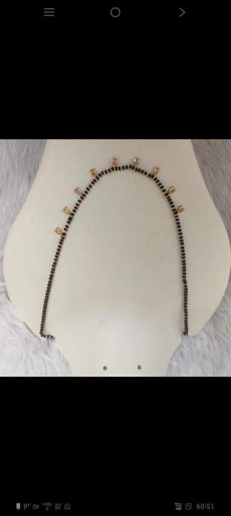 Black Beads Mangalsutra with Gold Plated Tear Drop Pendants view 3
