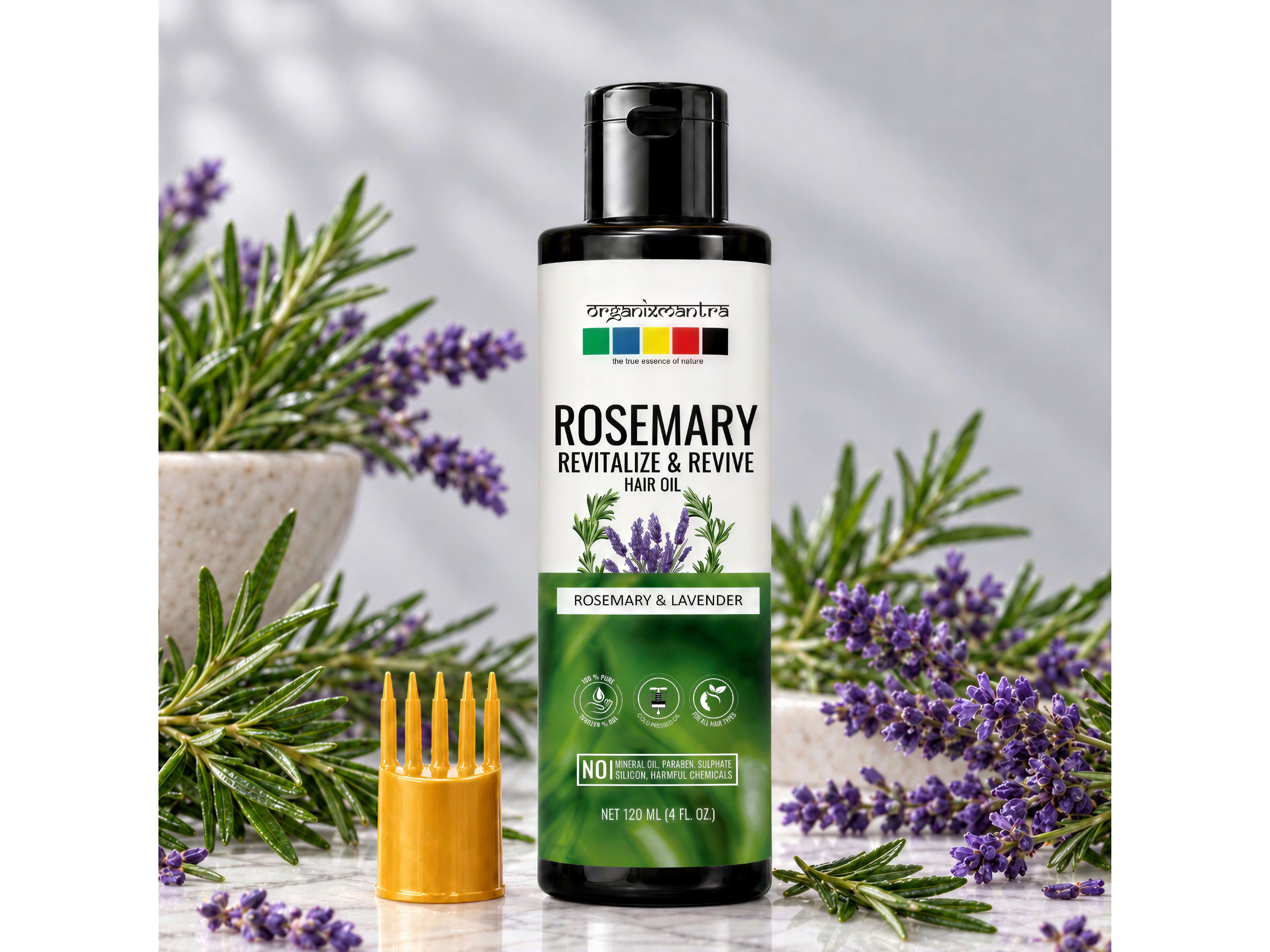 Organix Mantra Rosemary & Lavender Revitalize & Revive Hair Oil | Natural Growth Enhancer with Coconut, Olive, & Jojoba Oils | Enriched with Amla & Neem Extracts - 120ML