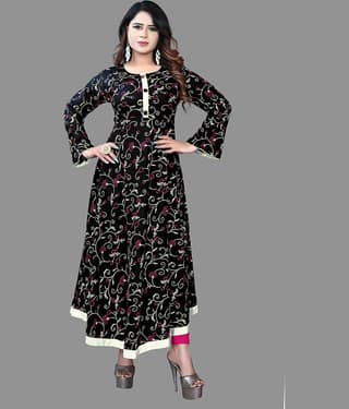 haya fashion - Black Rayon Women's Anarkali Kurti ( Pack of 1 )