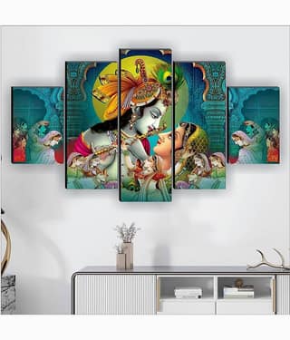 SNDArt Set Of 5 Radha Krishna Wall Paintings For Living Room 18 x 30 inch