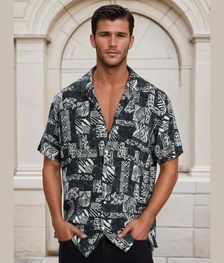 Bene Kleed Rayon Regular Fit Printed Half Sleeves Cuban Collar Men's Casual Shirt (Green)