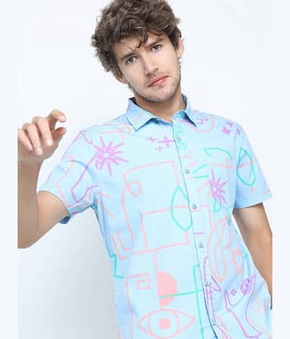 Locomotive 100% Cotton Slim Fit Printed Half Sleeves Men's Casual Shirt - Blue ( Pack of 1 )