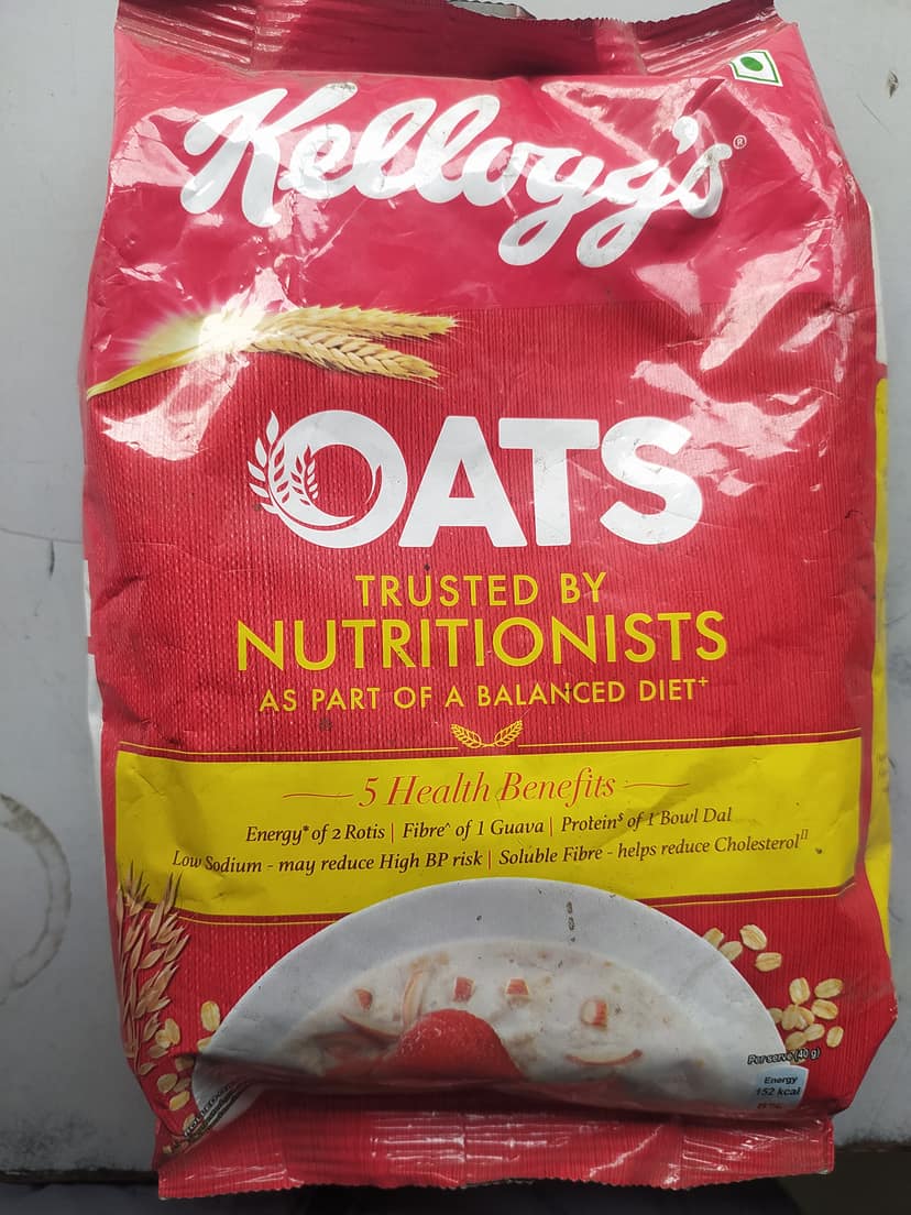 Kellogg's Oats Trusted by Nutritionists 5 health benefits Low sadium-may reduce high bp risk soluble fire helps reduce chole