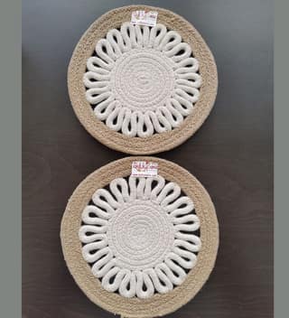 Round table mats cotton placemats (pack of 2) | Hotpads / trivets 9", Heat Resistant, Reversible Use (Payal) by Bulky Santa