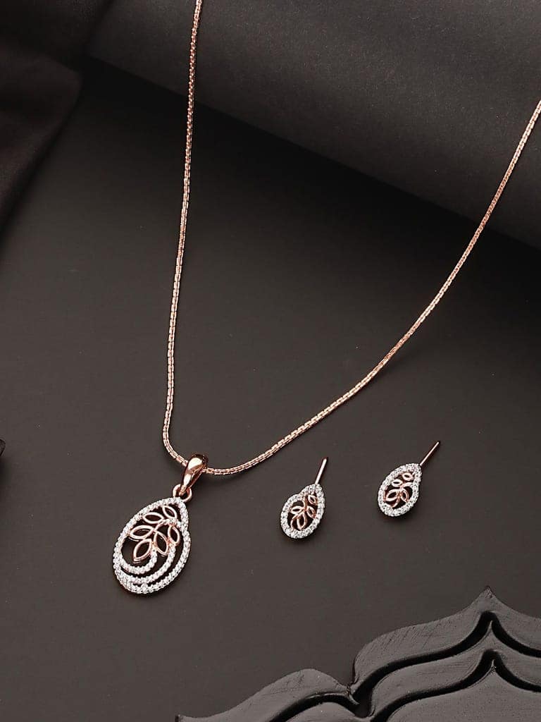 Rose Gold Plated AD Studded Minimal Locket Jewellery Set view 2