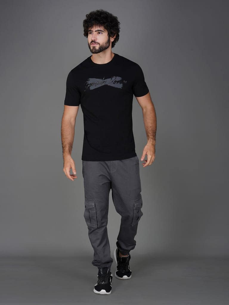 Men’s Breathable Pure Cotton Branded T-Shirt-Black view 5