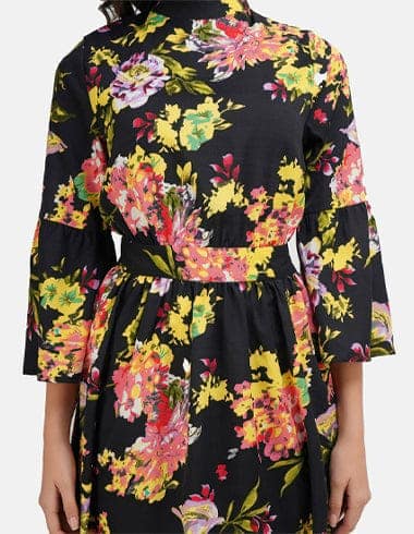 Black Floral Halter Neck Fit & Flare Dress view 3
