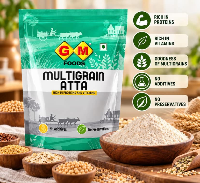 GM Foods Multigrain Atta 500g (Pack of 3) | High Protein & Vitamin-Rich Flour | No Additives or Preservatives | Healthy Whole Grain Atta for Roti, Chapati, Paratha & Everyday Balanced Meals view 3