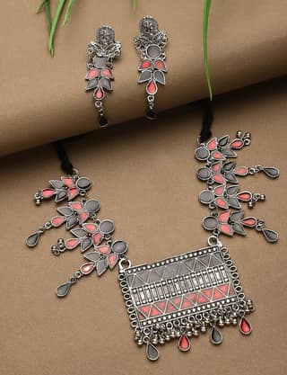 Cardinal Multicolor Minakari Oxidized Necklace Set