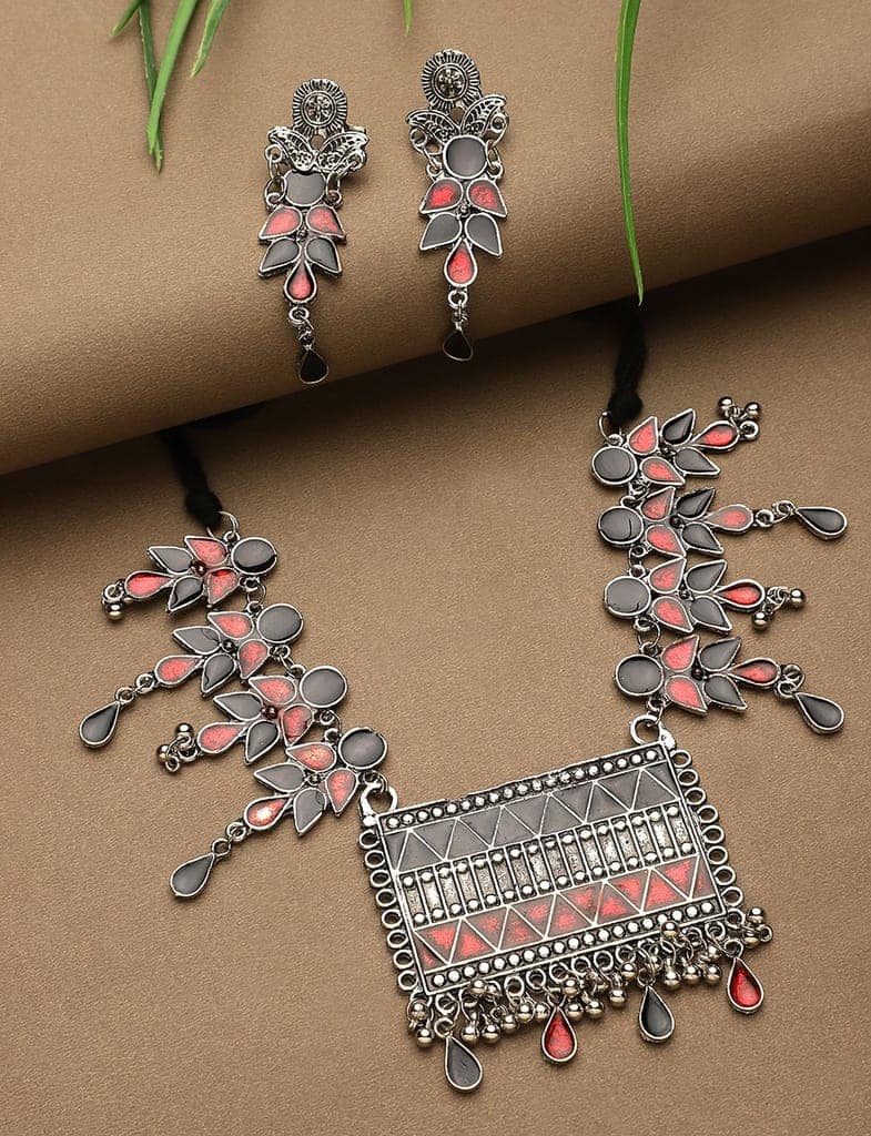 Cardinal Multicolor Minakari Oxidized Necklace Set