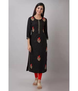 FABRR - Black Rayon Women's Straight Kurti ( Pack of 1 )
