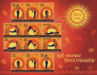 Shobhaphila's 2016 Yoga Surya Namaskar Indian Miniature Sheet Stamps ( 20th June 2016)