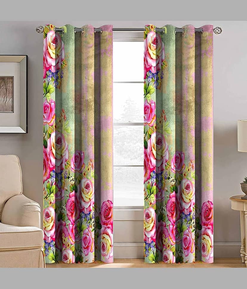 BELLA TRUE Floral Semi-Transparent Curtain 9 ft Pack of 1 Multicolor view 2