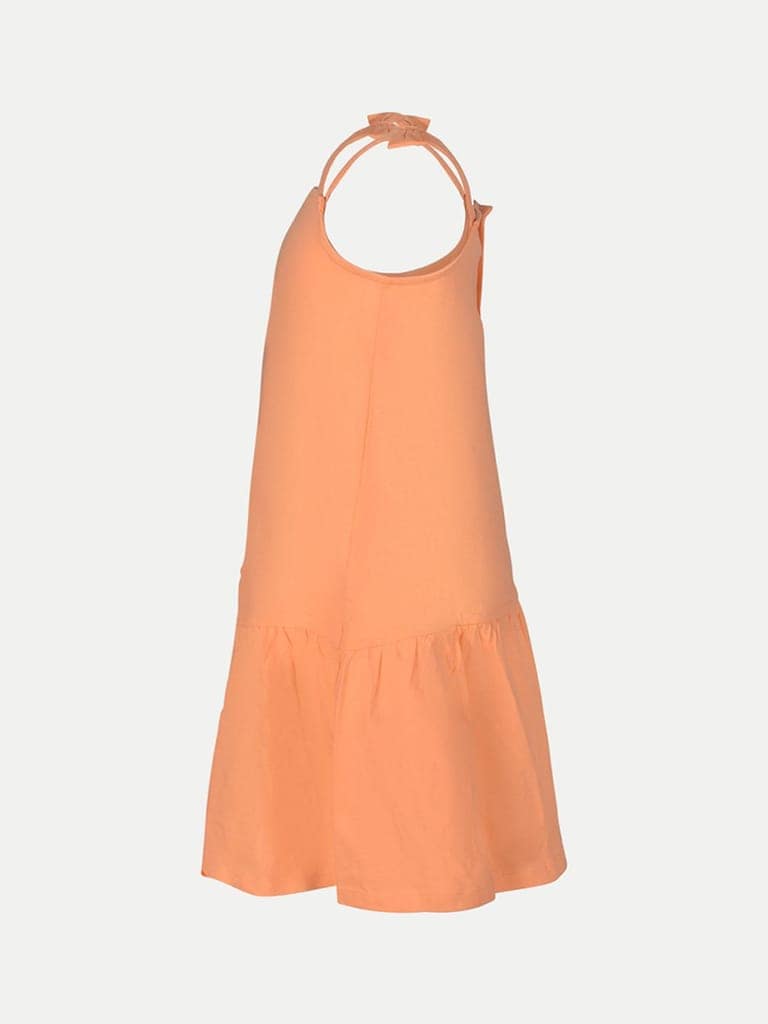 Girls Orange Solid Dress view 3