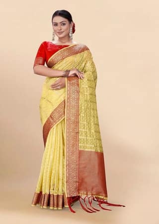 Woven Art Silk Saree in Yellow