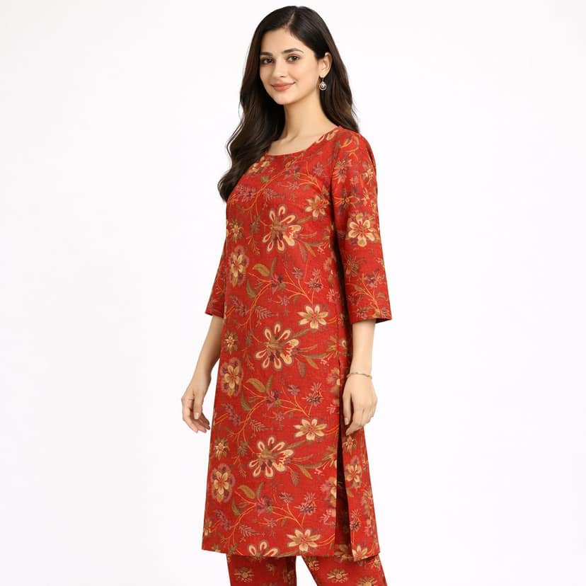 Women Cotton Printed Straight Kurti Pant Set | Floral Printed Kurta with Pant | Casual Daily Wear Ethnic Kurti Set for Women view 3