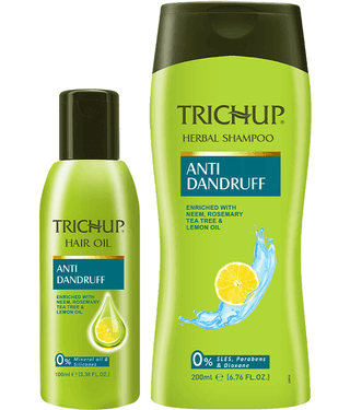 Trichup Anti-Dandruff Hair Care Kit | Hair Oil 100ml & Shampoo 200ml | With Neem, Rosemary & Tea Tree | Controls Flakes & Itchy Scalpc
