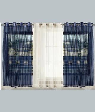 BELLA TRUE Solid Transparent Eyelet Curtain 7 ft ( Pack of 3 ) Blue