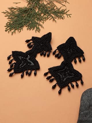 Cardinal Black Beads Handmade Weaving Geometric Design Earings