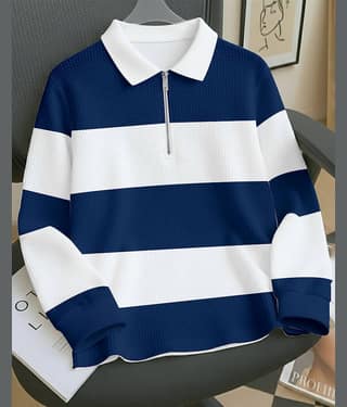 ENITOR Men Cotton Blend Regular Fit Striped Polo T Shirt ( White )