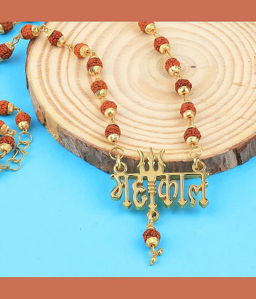 SILVER SHINE Religious Rudraksh Mala Mahakal Shiva Gold Pendant for Men and Women