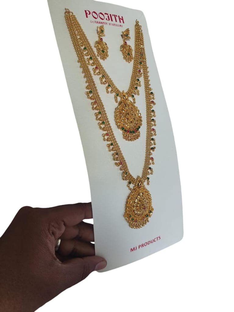 **Traditional Indian Gold Plated Lakshmi Pendant Necklace Set with Earrings for Women view 3