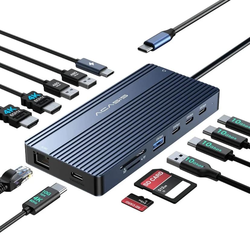 ACASIS 14 in 1 USB C Dock with 10Gbps(USB C Video+Data,3*USB C,USB A) Dual Monitor 4k60Hz Ethernet,100W PD,SD/TF,3.5mm Audio for Dell/HP/ Mac/Window
