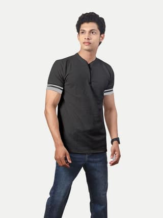 Men Solid Tees Henley Neck- Olive Colour