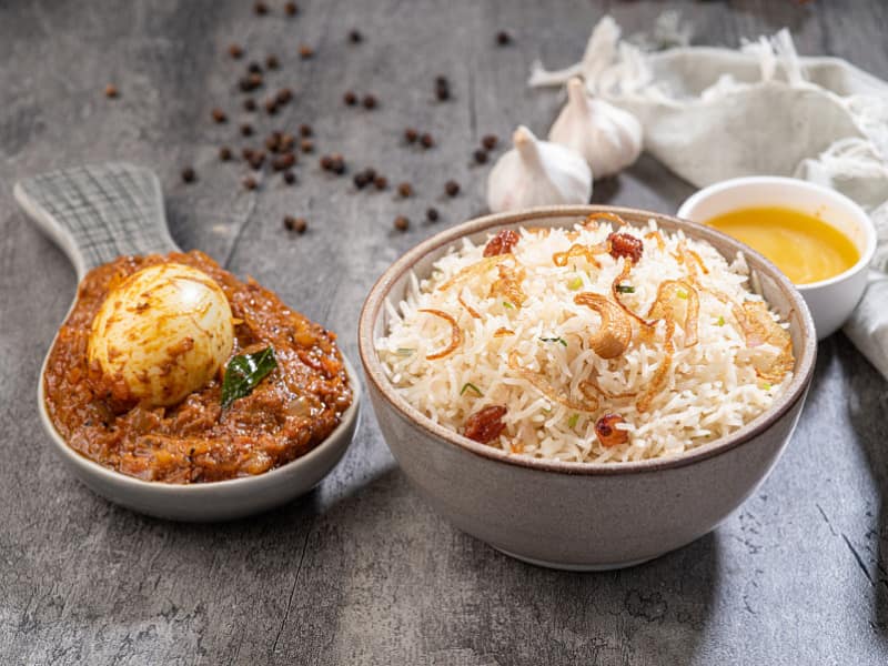Ghee rice + egg masala