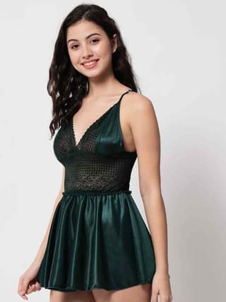 Plus Size Sexy Satin and Lace Honeymoon Babydoll Bikini Dress 07Gb S-10XL