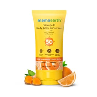 Mamaearth Vitamin C Daily Glow Sunscreen with Vitamin C & Turmeric | For Sun Protection, Tan Protection & Glow | SPF 50 & PA++++ Protection | No White Cast | Lightweight & Non-Sticky | Brightens Skin | In-Vivo Tested | For All Skin Types | 50 g Mamaearth