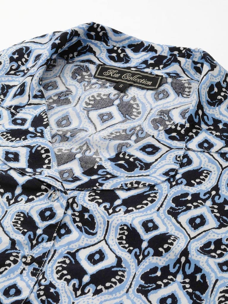 Rue Collection Blue Printed Night Suits Set view 4